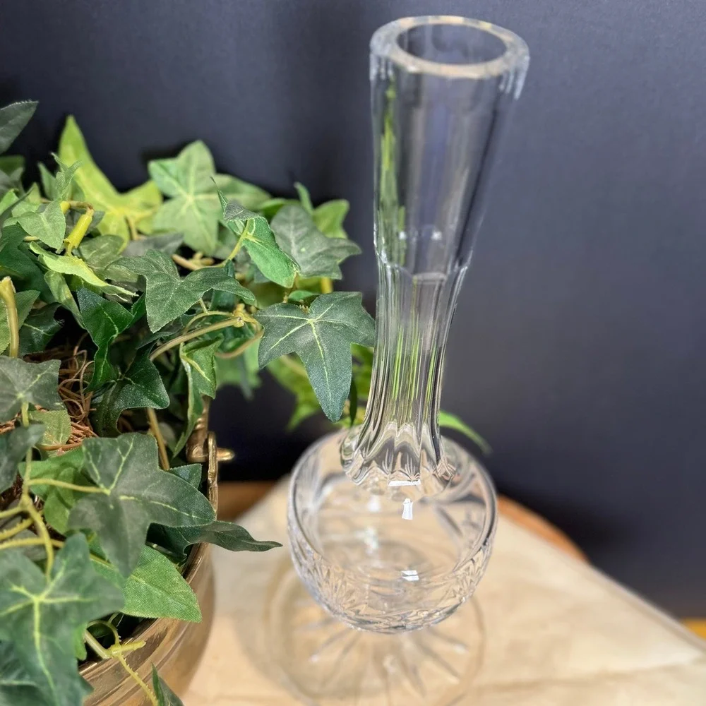 Rogaska Crystal Bud Vase‎ Footed Hand Cut Lead Glass Signed Vintage 9
